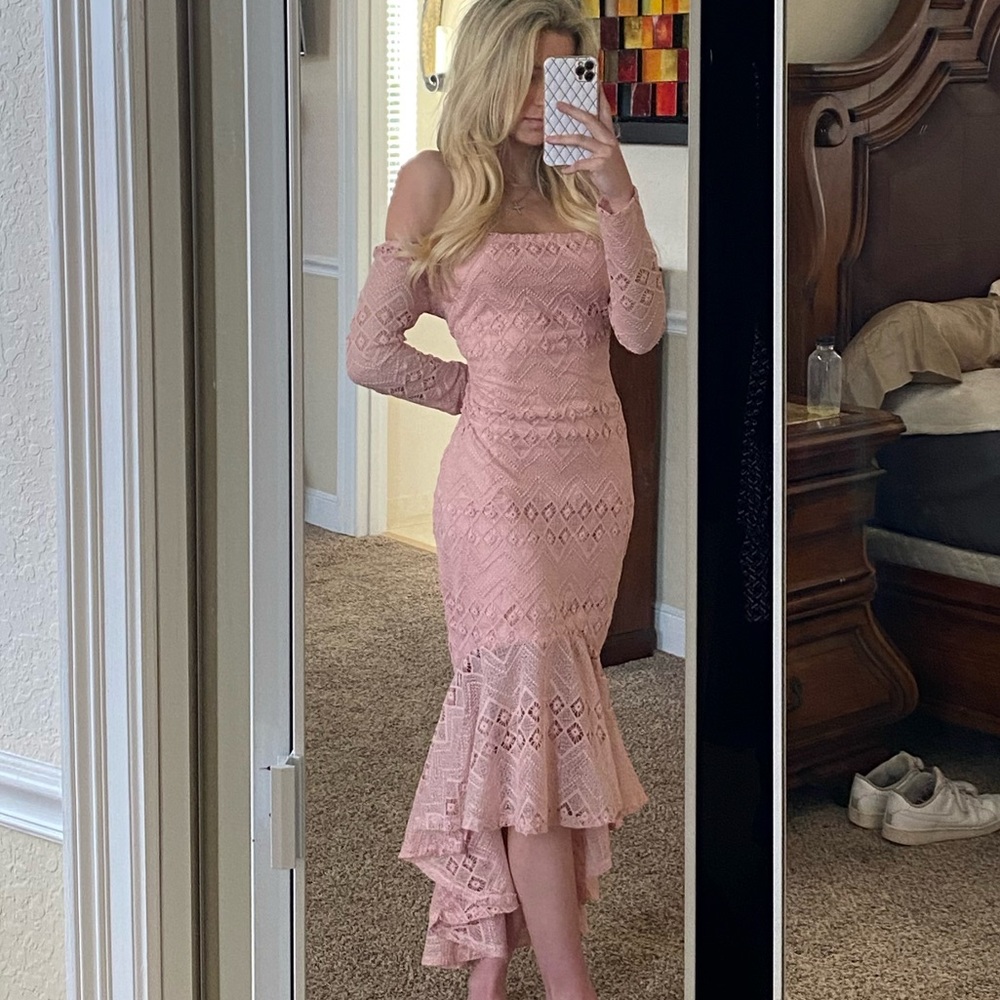 NWOT Hello Molly Pink High Low Lace Dress